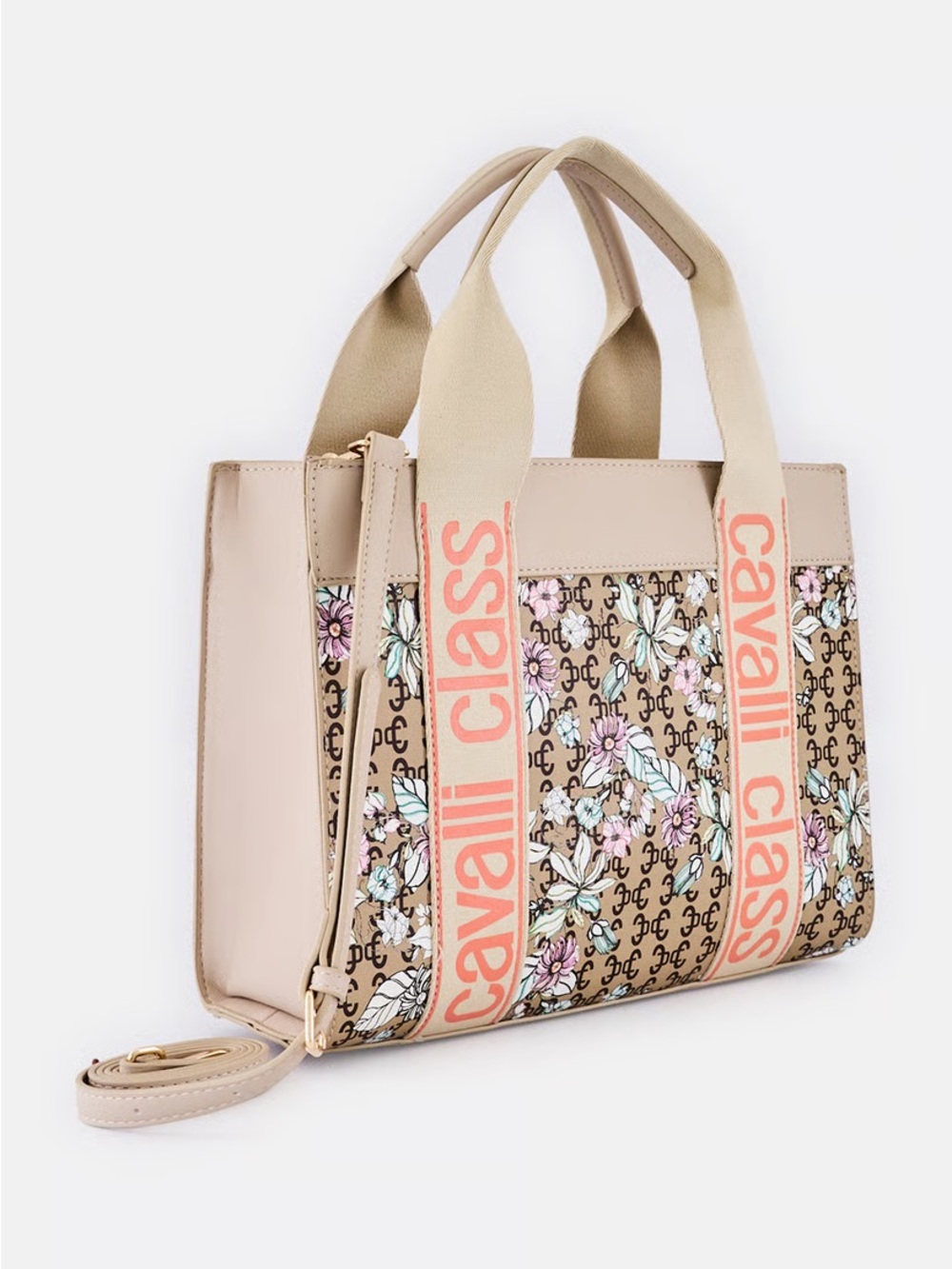 NWT Cavalli Class Serafina Floral Dual Top Handle Logo Tote
